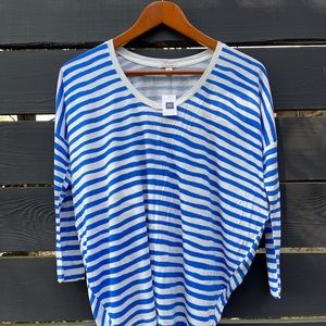 Gap cobalt blue and white striped 3/4 v scoop neck tee NWT
